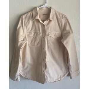 Madewell Women's Utility Shirt Jacket Button Down Top Pockets Beige Medium